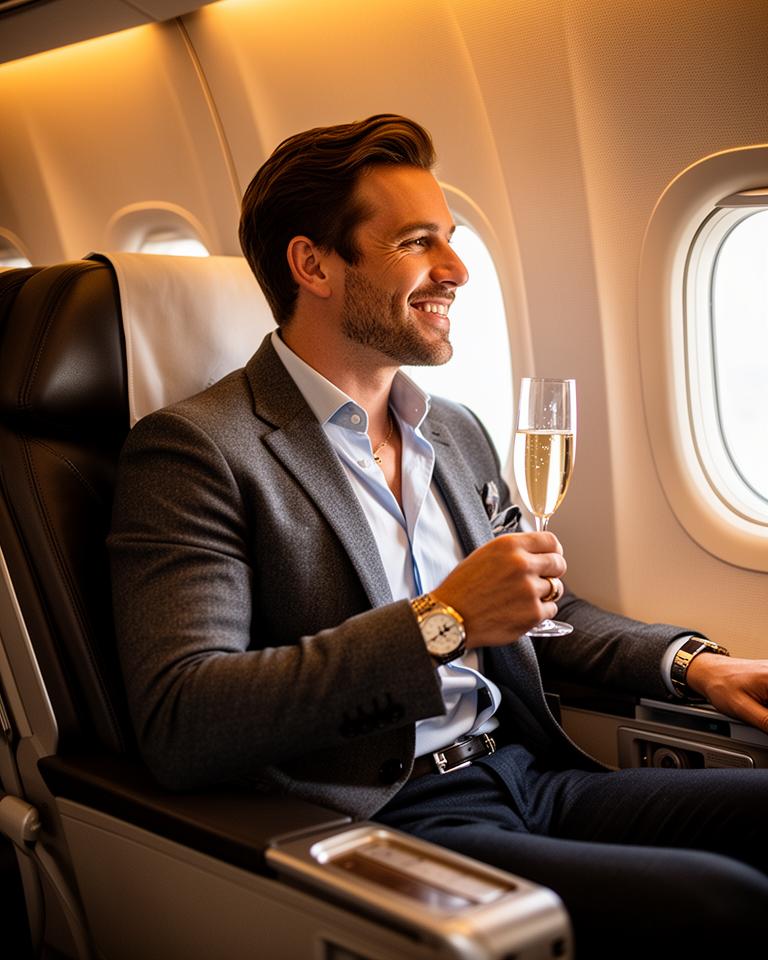 Man flying first class